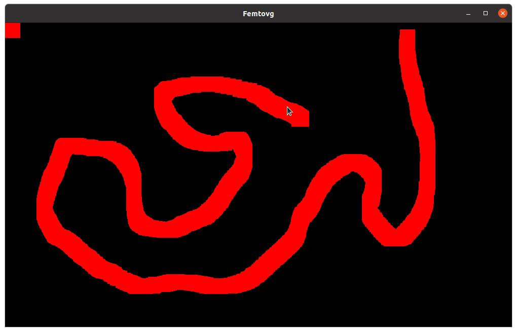 Screenshot of a window: a trail of blocky red paint on a black background, with the cursor at the end of it